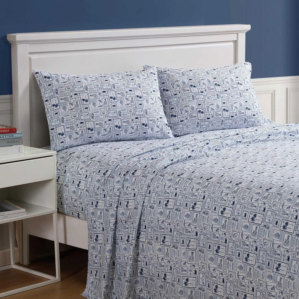 Beach Collage 4-Piece White/Deep Sea Blue Microfiber Queen Sheet Set price history on PriceWatchPro