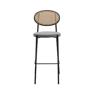 Euston Modern 29.5 in. Wicker Bar Stool with Black Powder Coated Metal Frame and Footrest, Grey