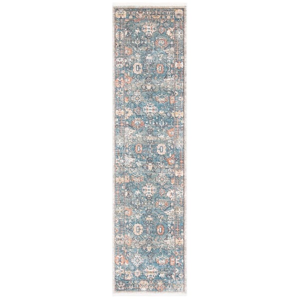 Victoria 2 ft. x 10 ft. Blue/Ivory Distressed Floral Runner Rug