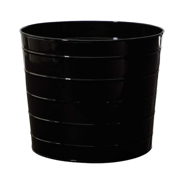 12 in. Farmhouse Black Metal Ribbed Planter