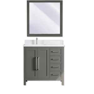 Acadian 36 in. W x 22 in. D x 35 in. H Single Sink Bath Vanity in Dark Gray with White Quartz Top and Mirrors