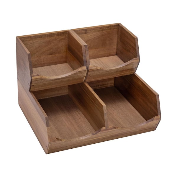 Seville Classics 3-Piece Stackable Acacia Wood Bin Storage