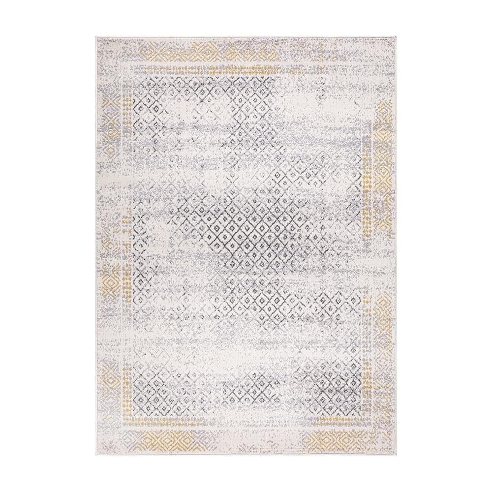 Yellow and Gray Geometric Oriental 5' x 7' Area Rug