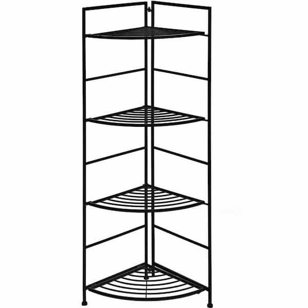Gymax 46 In Folding Indoor Outdoor, Metal Stand With Shelves