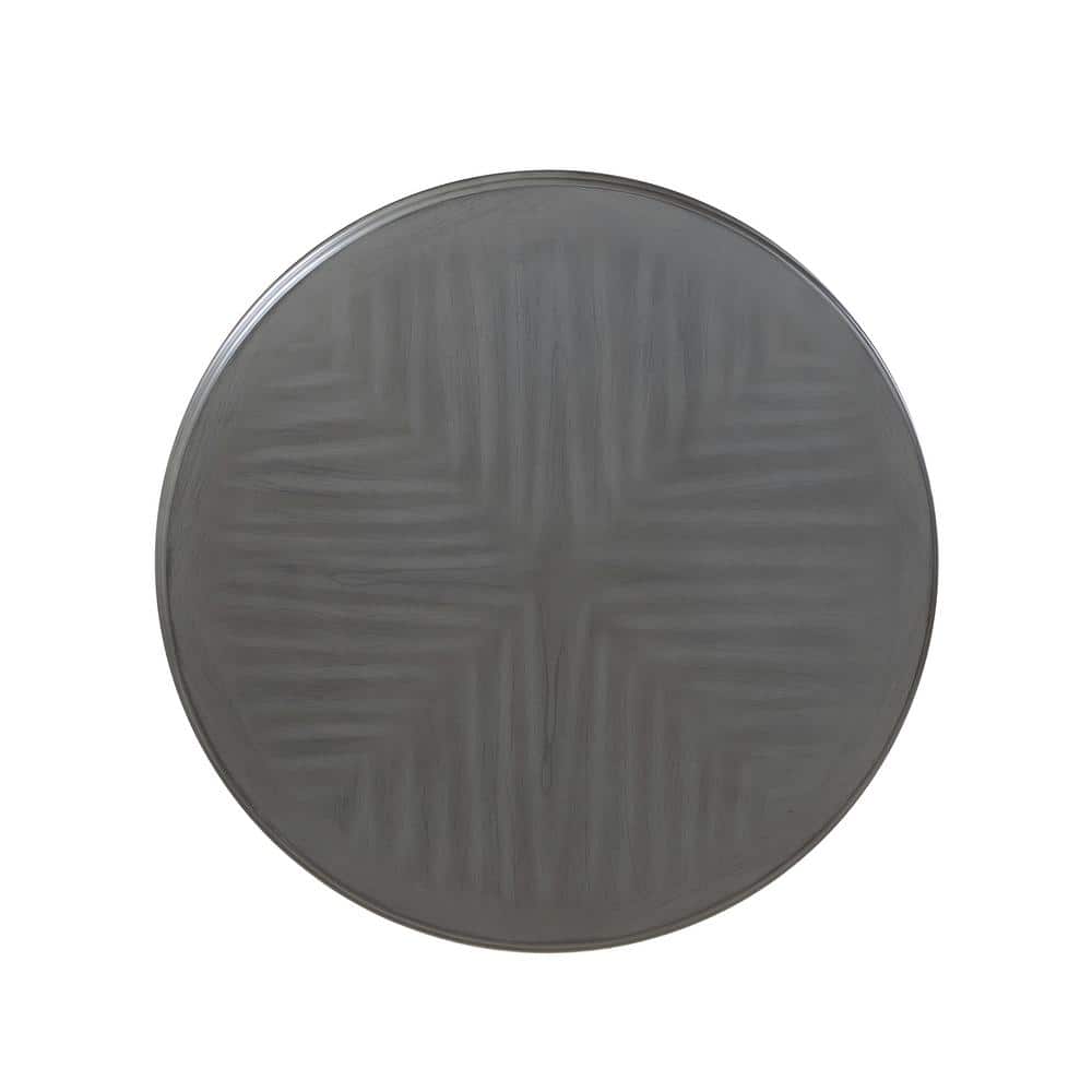 Gray Round Wood Dining Table with 4 Upholstered Chairs