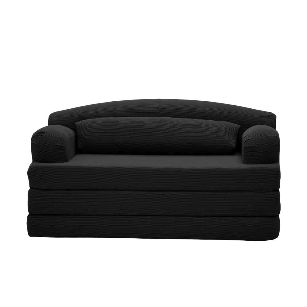 Foldable Corduroy Loveseat Sleeper Sofa Bed 57 in. Wide Round Arm High-Density Foam Convertible Sofa in Black price history on PriceWatchPro
