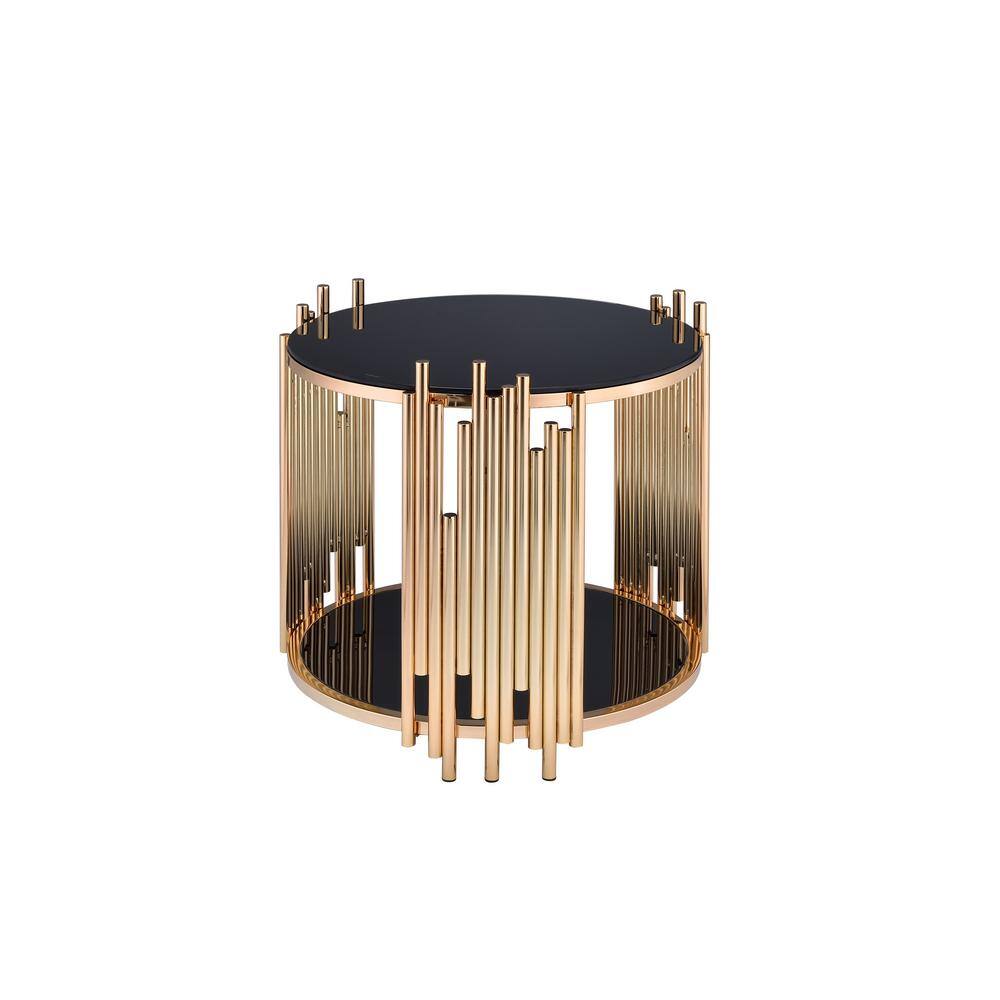 Tanquin 25" Round Black Glass & Gold Metal End Table