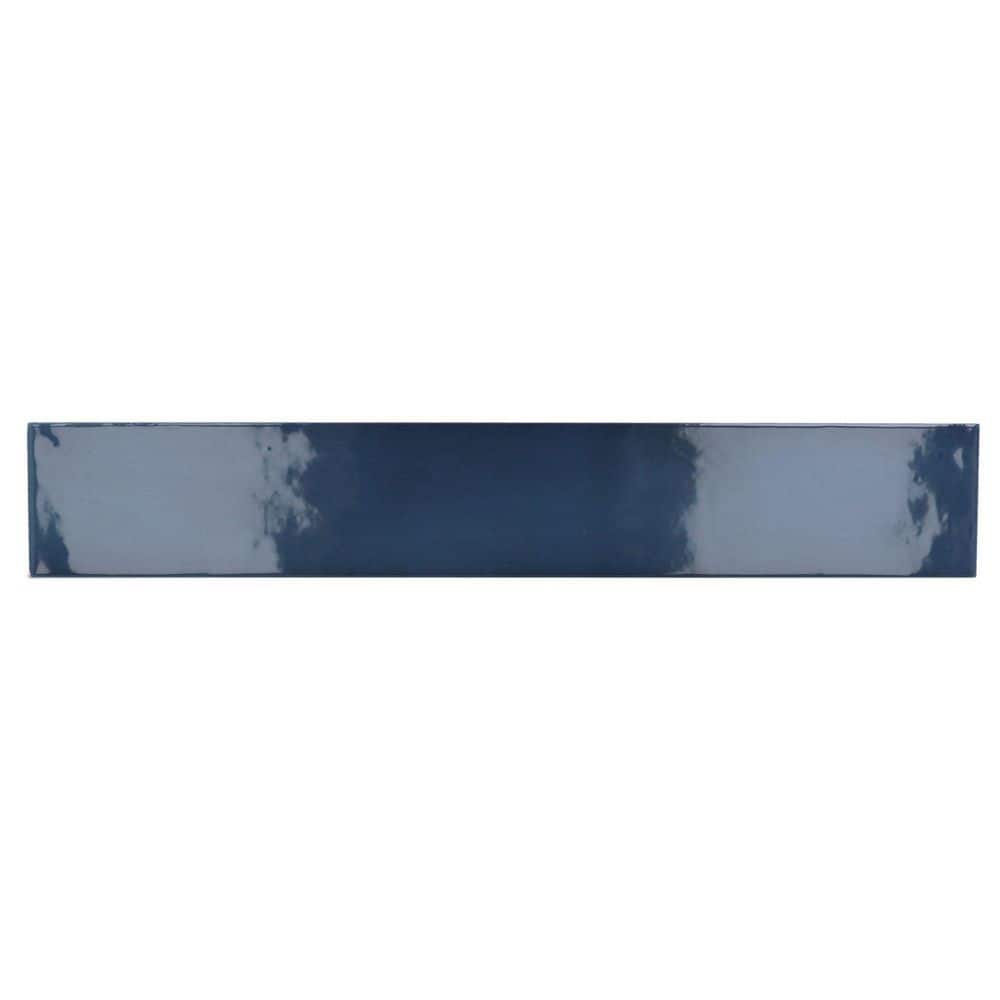 Fion Quincy Blue 2.5 in. x 16 in. Mediterranean-Inspired Subway Glossy Cera