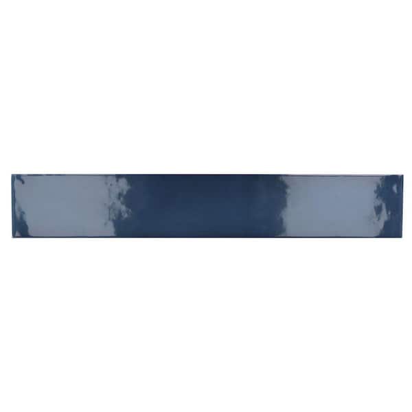 ANDOVA Fion Quincy Blue 2.5 in. x 16 in. Mediterranean-Inspired Subway Glossy Ceramic Wall Tile Sample