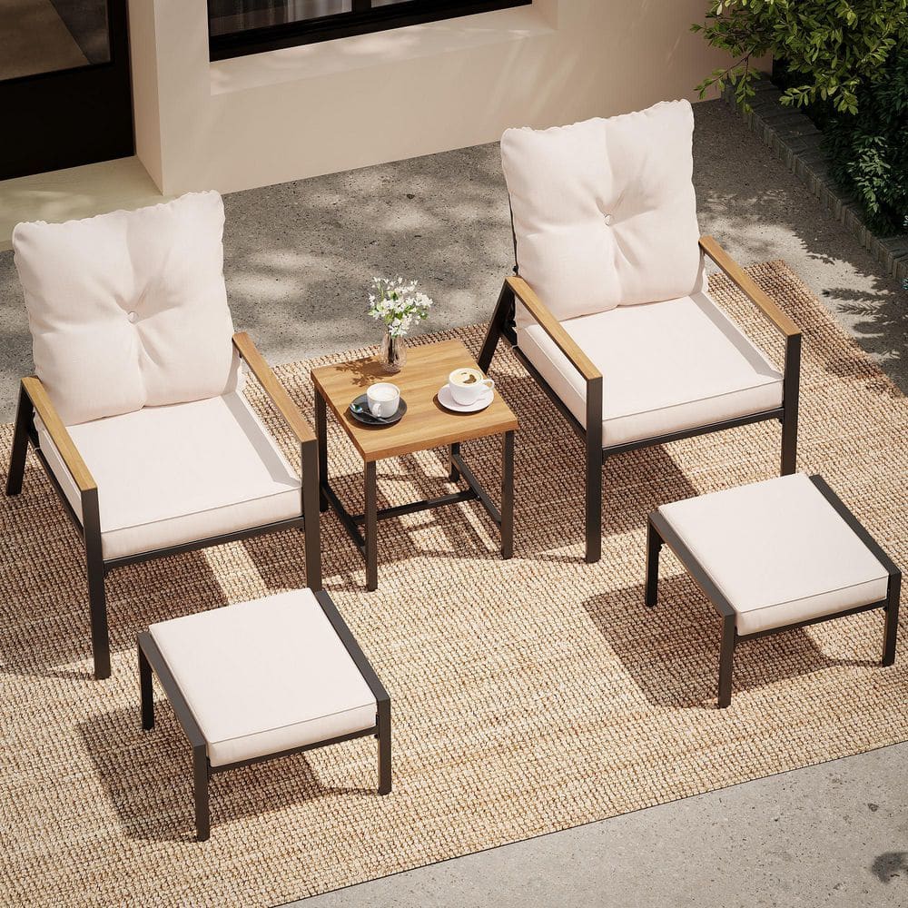 5-Piece Outdoor Lounge Set with Adjustable Recliner, Footstool, and Coffee Table, Suitable for Courtyards and Gardens price history on PriceWatchPro
