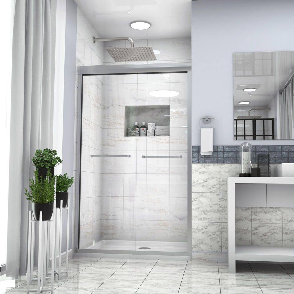 48-48.80 in. W x 72 in. H Sliding Frameless Shower Door in Brushed Nickel Finish with Clear Tempered Glass price history on PriceWatchPro