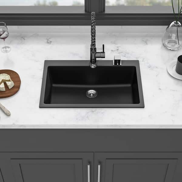 ダイキンマン　 33 in. Drop-in Single Bowl Black Quartz Kitchen Sink with