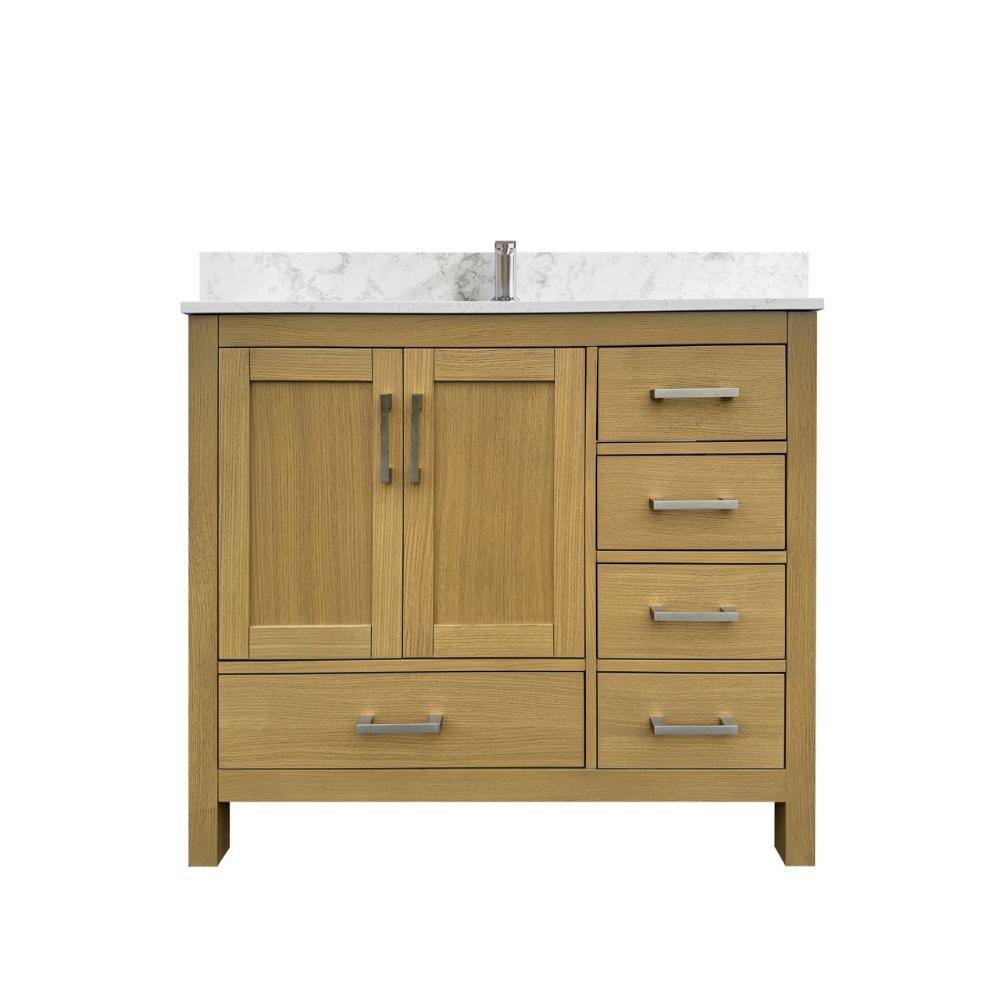 42 in. Freestanding Oak Bath Vanity with White Engineered Stone Top Pre-assembled price history on PriceWatchPro