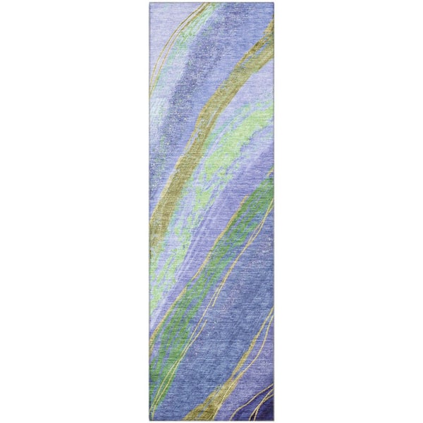 Mayfield Premium Machine Washable Abstract AMF2037 Purple 2 ft. x 7 ft. Runner Rug