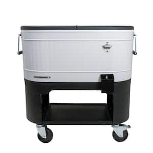 120- QT Outdoor Portable Patio Cooler Ice Chest with 2 Drink Dividers, Wheels, and Heavy-Duty Handles, White