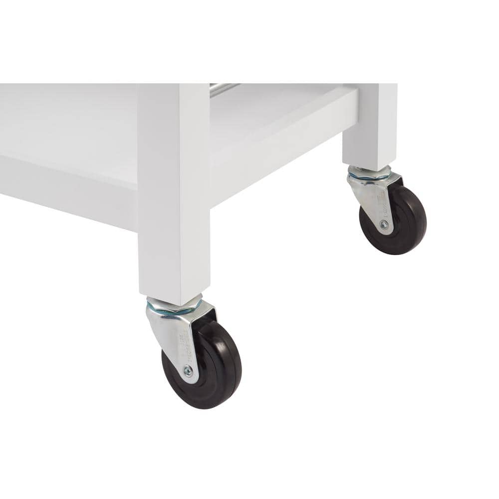 White and Oak Rubberwood Kitchen Cart with Storage