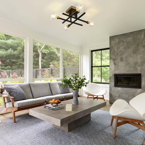 ETONIMERR Modern 18.23 in. 4-Light Black and Gold Sputnik