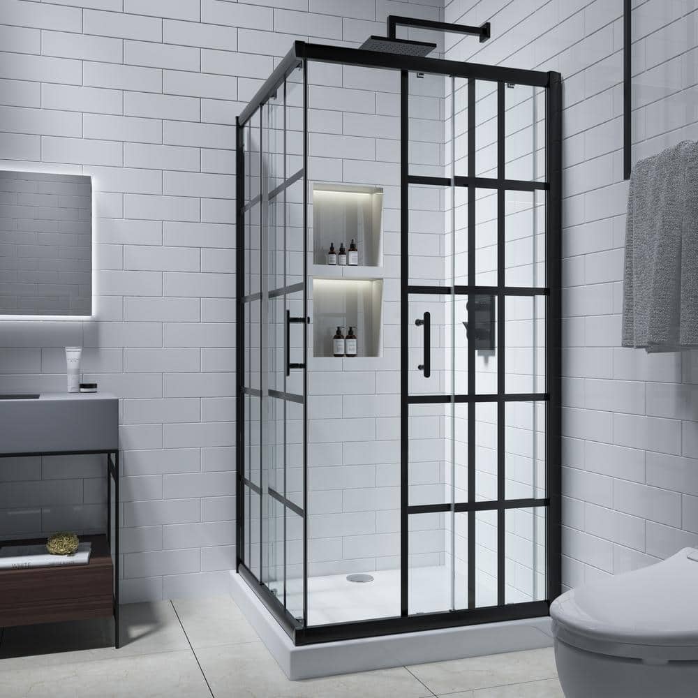 Cyrus 36" Black Aluminum Framed Sliding Shower Enclosure