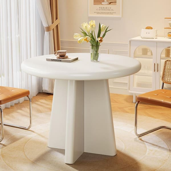 Modern White Engineered Wood 31.5 in. Pedestal Round Dining Table Seats 2 to 4, Heavy Duty Circle Dinner Kitchen Table