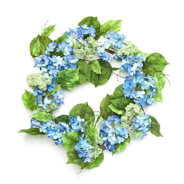 Unbranded 30 in. Artificial Hydrangea and Queen Ann's Wreath