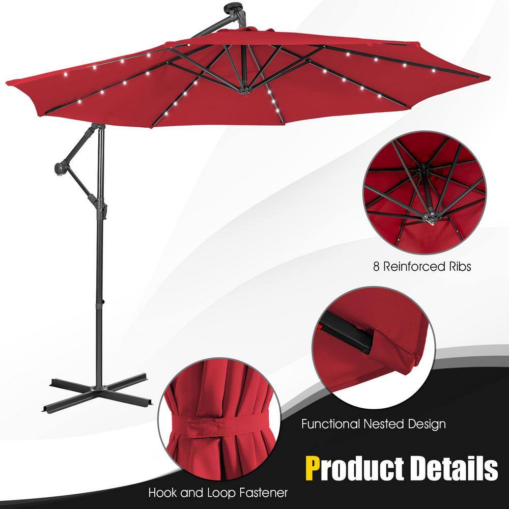 Wine Red 10ft Steel Cantilever Patio Umbrella with LED Lights