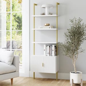 Theo 73 in. H x 24 in. W Mid-Century Modern Bookcase with Cabinet Fluted, White Shelves and Metal Frame for Living Room