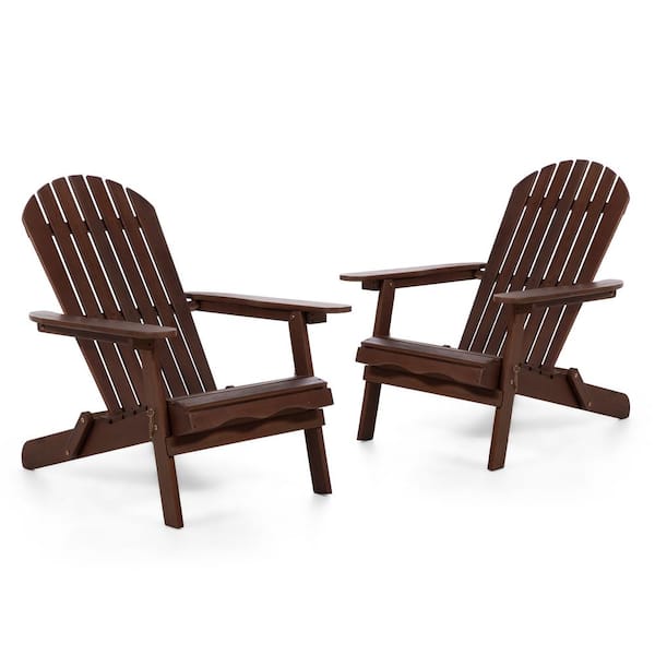 GREEMOTION Elk Dark Brown Eucalyptus Wood Folding Adirondack Chair Set of 2