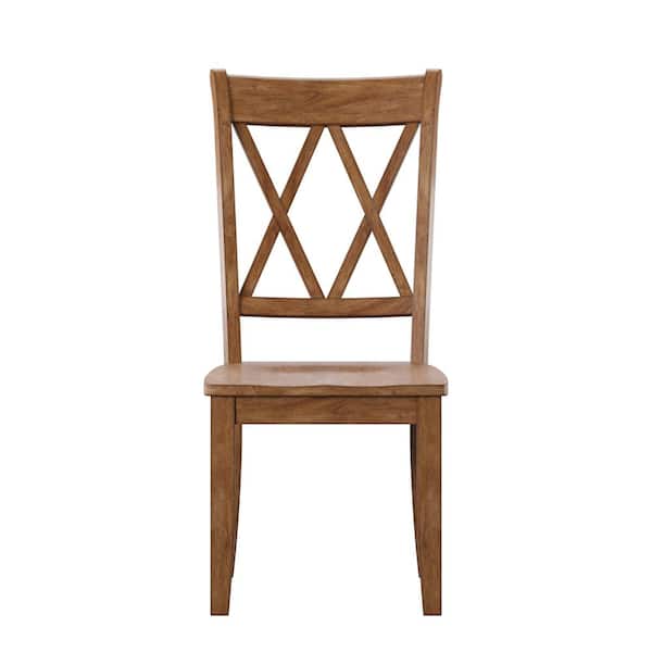 HomeSullivan Oak Double X Back Wood Dining Chairs (Set of 2)