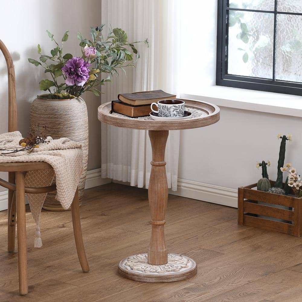 17.51 in. Natural White Round MDF End Table