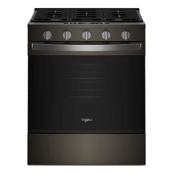 30 in. 5 Element Slide-In Gas Range in Black-on-Stainless with Air Cooking Technology