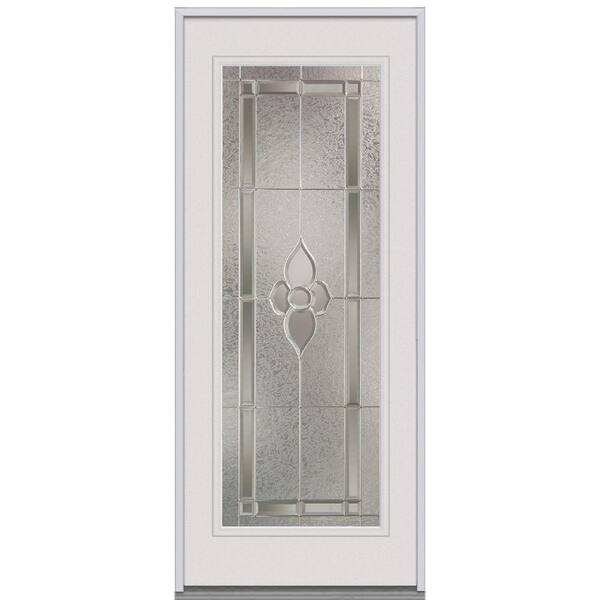 Milliken Millwork 34 in. x 80 in. Master Nouveau Decorative Glass Full Lite Primed White Steel Replacement Prehung Front Door