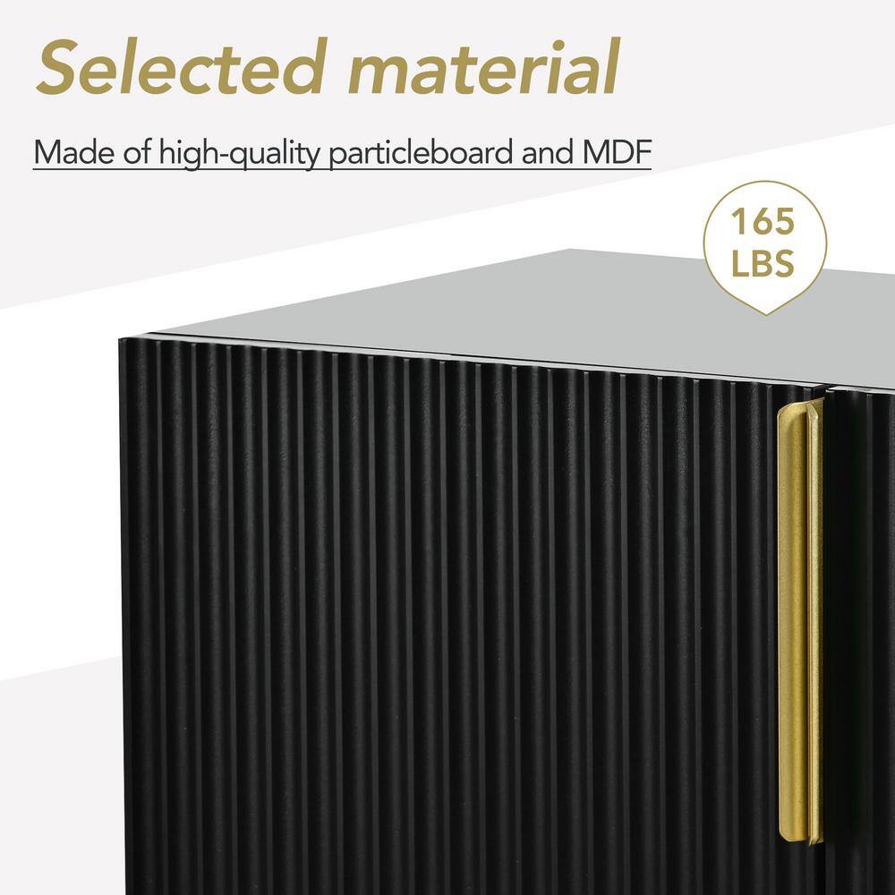 Black Wood 60 in. Modern Sideboard with Gold Handles and Legs