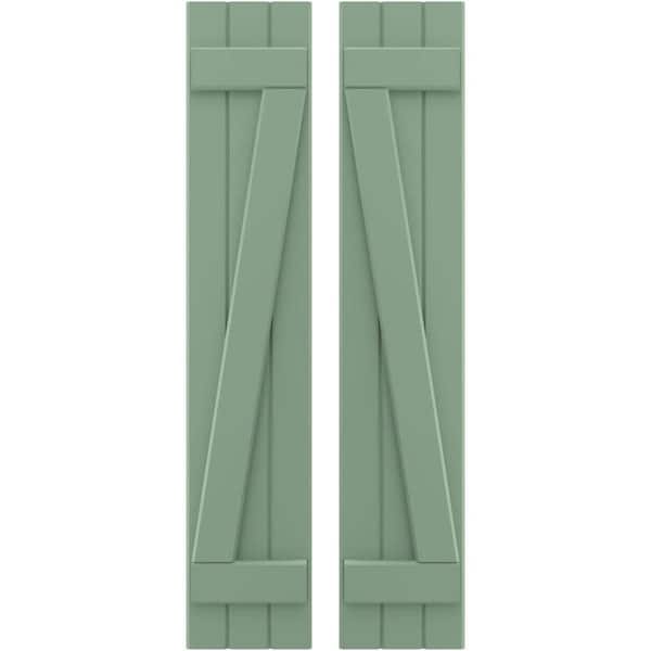 Ekena Millwork 10-1/2 in. W x 56 in. H Americraft 3-Board Exterior Real Wood Joined Board and Batten Shutters with Z-Bar in Track Green