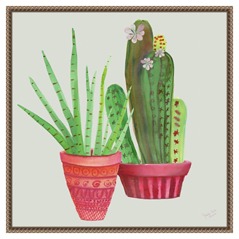 Succulent Symphony IV Watercolor Canvas Print with Bronze Frame