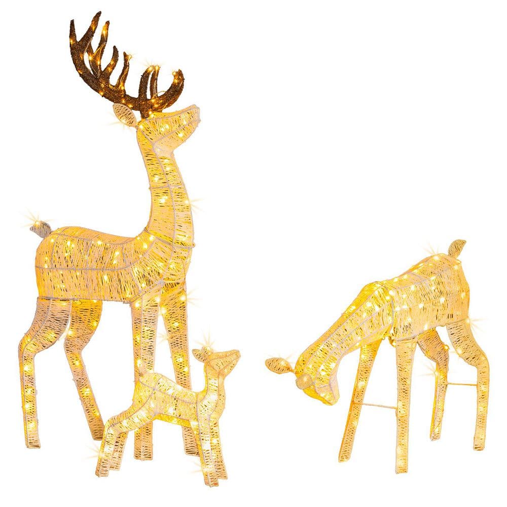 Karl home 60 in. LED Metal Deer Family with 280 LED Warm White Lights Christmas Yard Decoration K1G61000421 - The Home Depot