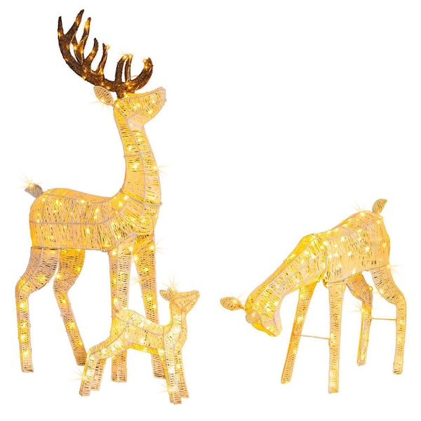 60 in. LED Metal Deer Family with 280 LED Warm White Lights Christmas Yard Decoration