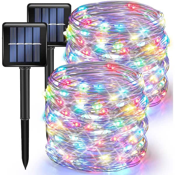 33ft Solar Rope Lights Outdoor Waterproof 8 Modes Clear Tube String Light Multicolor in 2-Pack