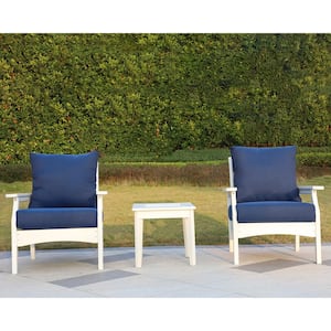 Aspen White 3-Piece HDPE Patio Conversation Deep Seating Set with Navy Cushion and Side Table