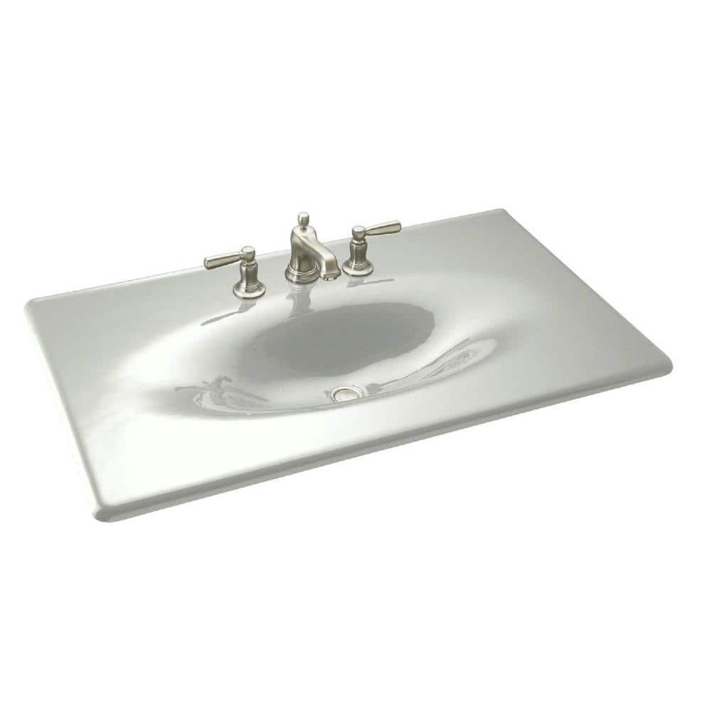 KOHLER Iron/Impressions 37.625 in. W x 22.25 in. D x 6.5 in. H Vanity Top with in Sea Salt KOHLER Iron/Impressions 37.625 in. W x 22.25 in. D x 6.5 in. H Vanity Top with in Sea Salt
