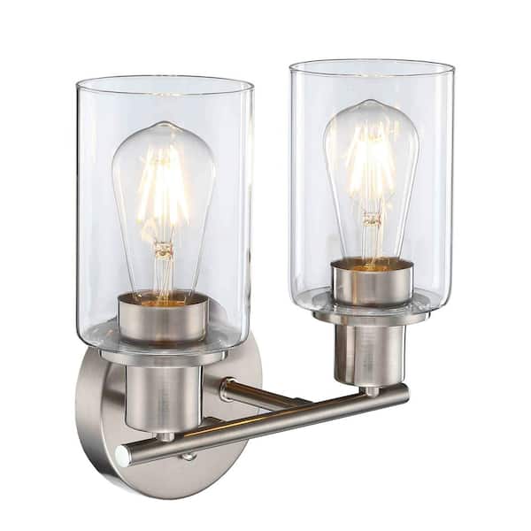 10.44 in. 2-Light Brushed Nickel Bathroom Vanity Light Wall lantern