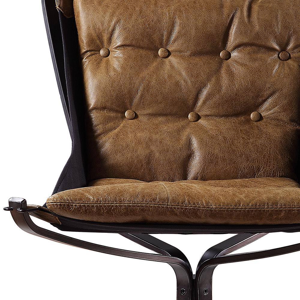 Vintage Coffee Top Grain Leather and Metal Accent Chair