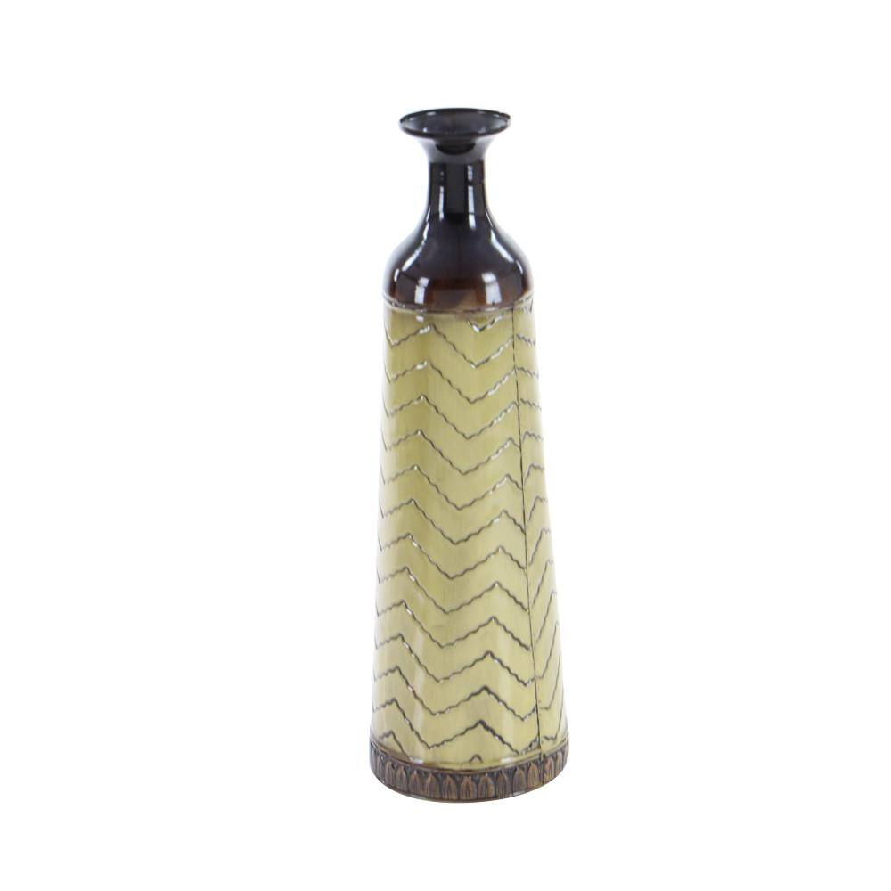 Tall Multi-Colored Metal Floor Vases with Chevron Pattern, Set of 3