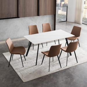 70.87 in. Rectangle White Sintered Stone Tabletop Dining Table Kitchen Dining Slate Table with Steel Base (Seats-8)