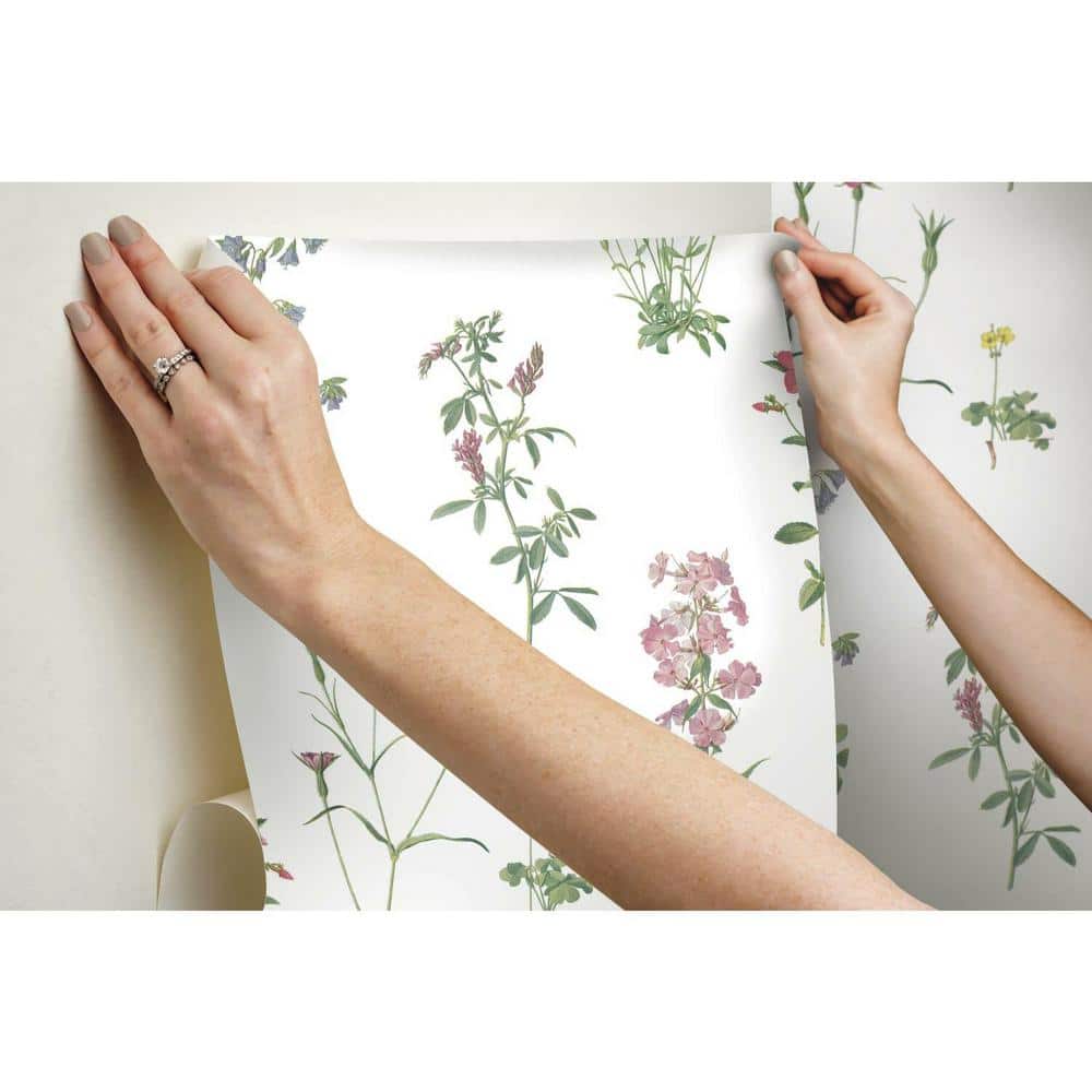 Green and Pink Floral Botanical Peel and Stick Wallpaper Roll