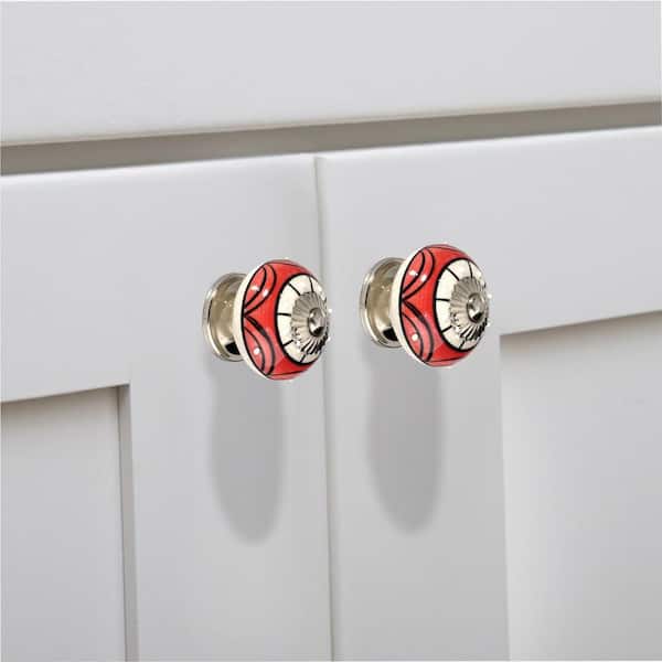 40 Mm Red And Cream Cabinet Knob Ck319, Red Cabinet Knobs Home Depot
