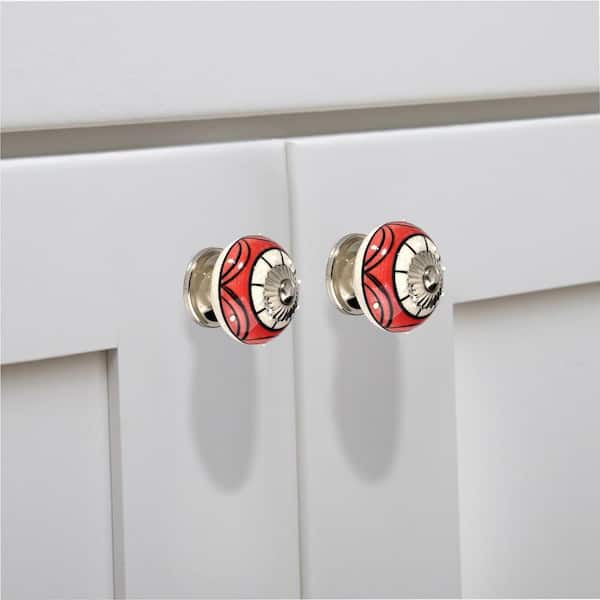 Art 1-3/5 in. (40 mm) Red and Cream Cabinet Knob