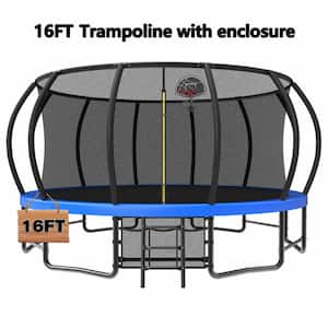16FT Pumpkin Trampoline with Enclosure Net, Balance Bars, 108 Springs Heavy-Duty ASTM Outdoor Trampoline, Blue