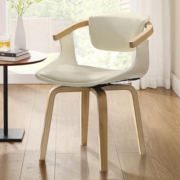 Art Leon Iva Off White Faux Leather Swivel Arm Chair with 4 Wood Legs