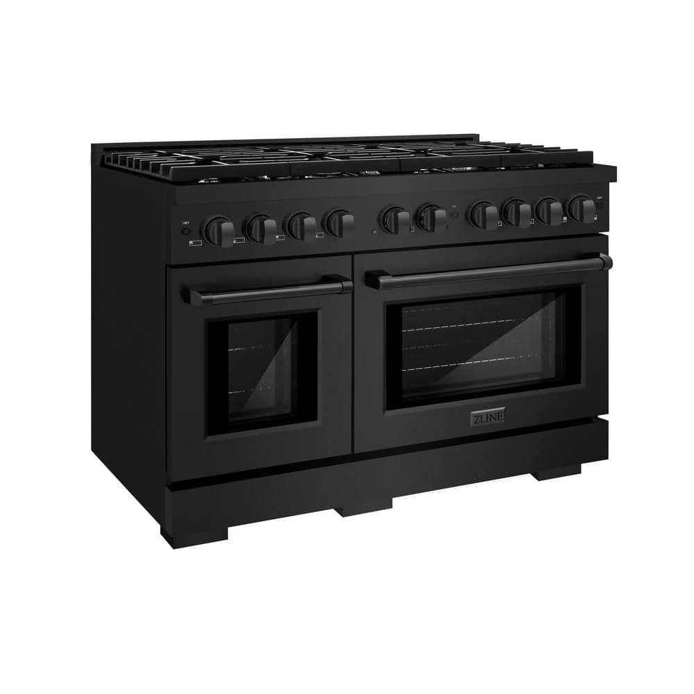 48" Black Stainless Steel Dual Fuel Convection Range with 8 Burners