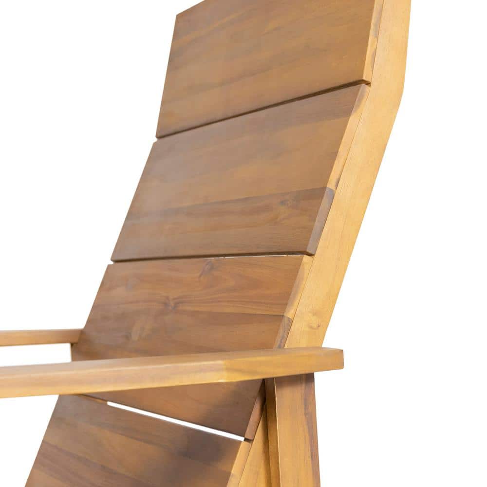 Chamlee Teak Wood Outdoor Adirondack Rocking Chair Set, Natural Finish